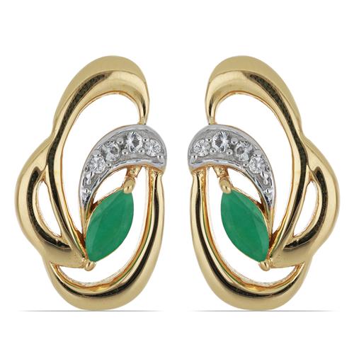 BUY 925 SILVER EMERALD TRANSPARENT GEMSTONE EARRING IN GOLD PLATED 